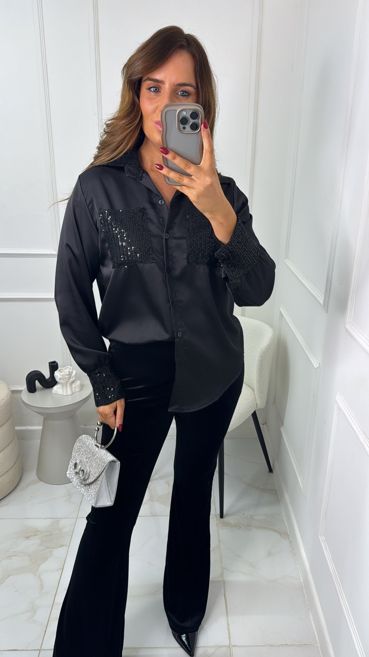 VICKY black velvet flared trousers