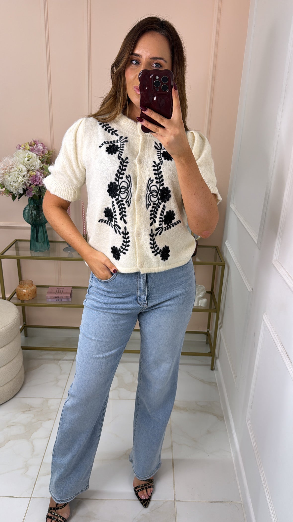 THEA cream embroidered cardigan