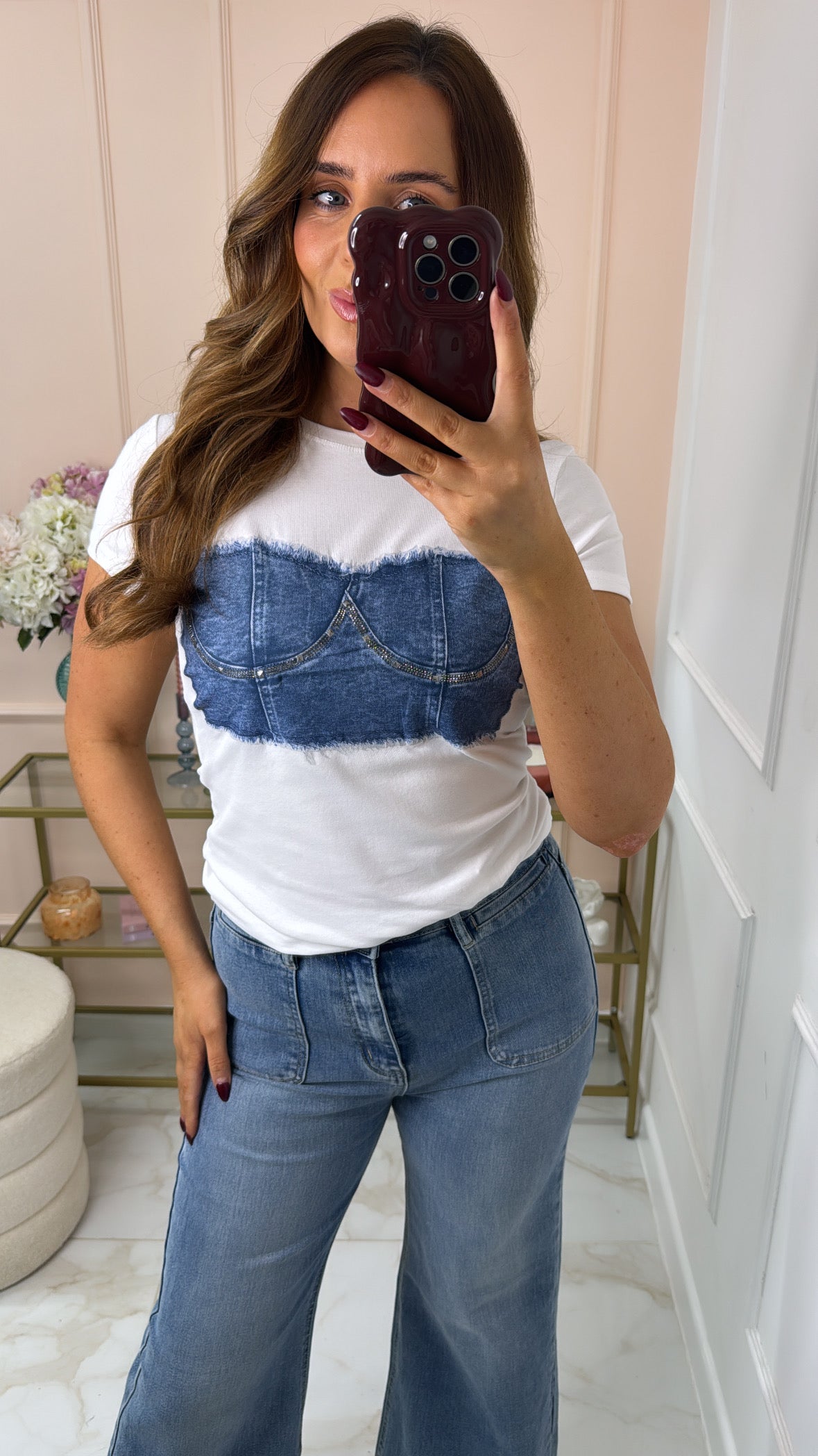 RAE white denim corset t-shirt