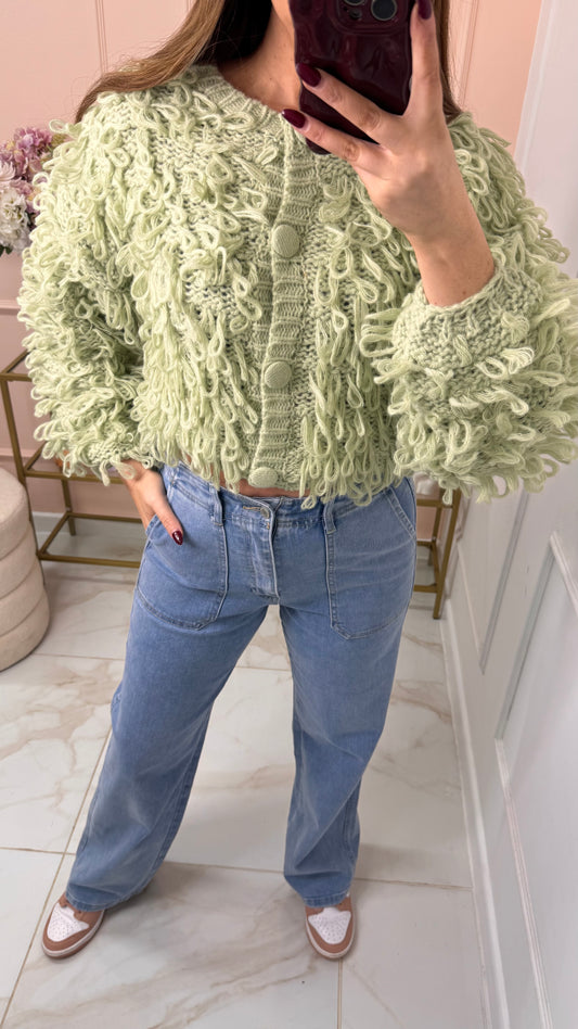 LULU sage loop knit shaggy cardigan