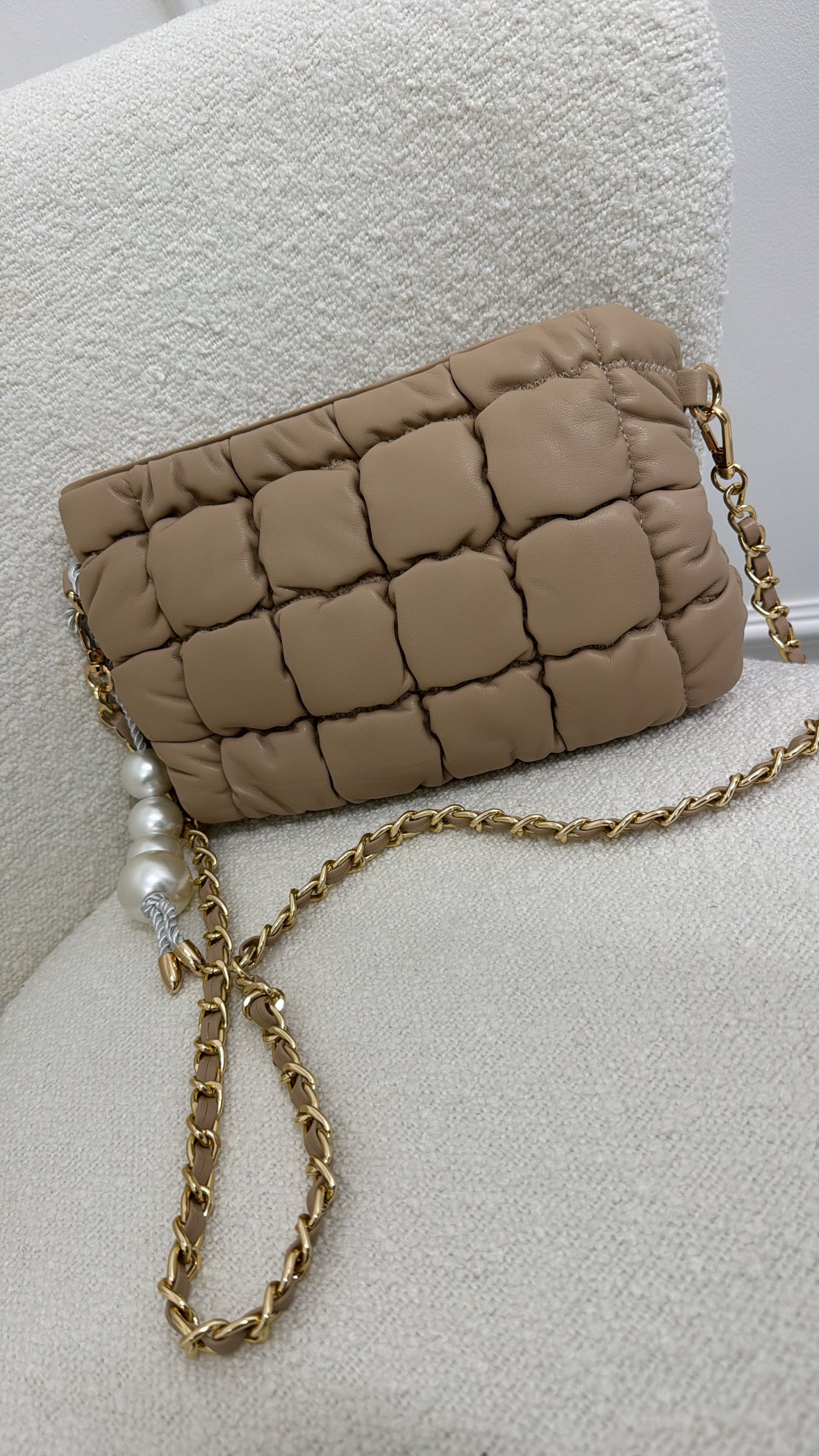 ANNIE beige quilted PU crossbody bag