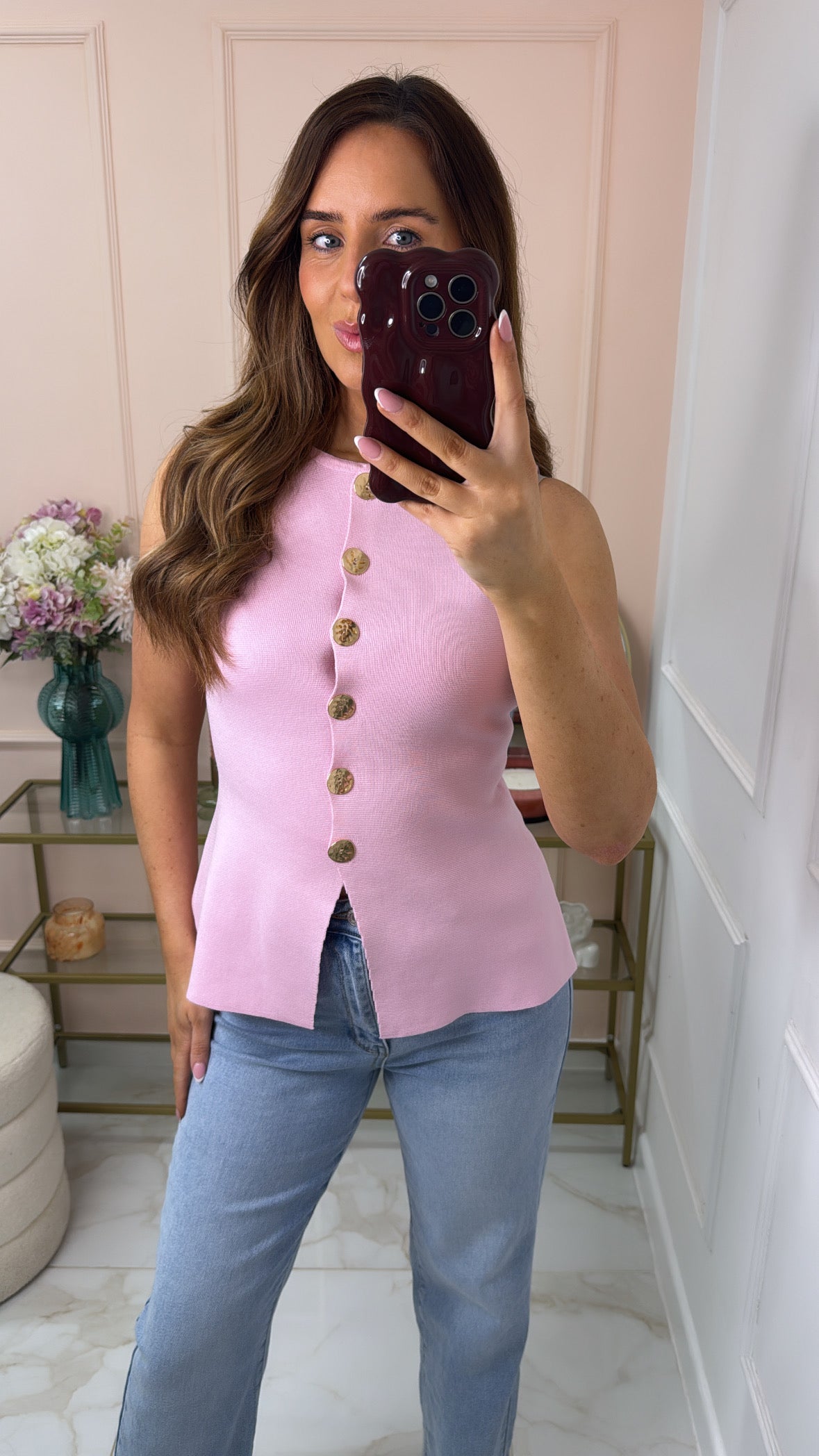 BELLA pink knit peplum waistcoat