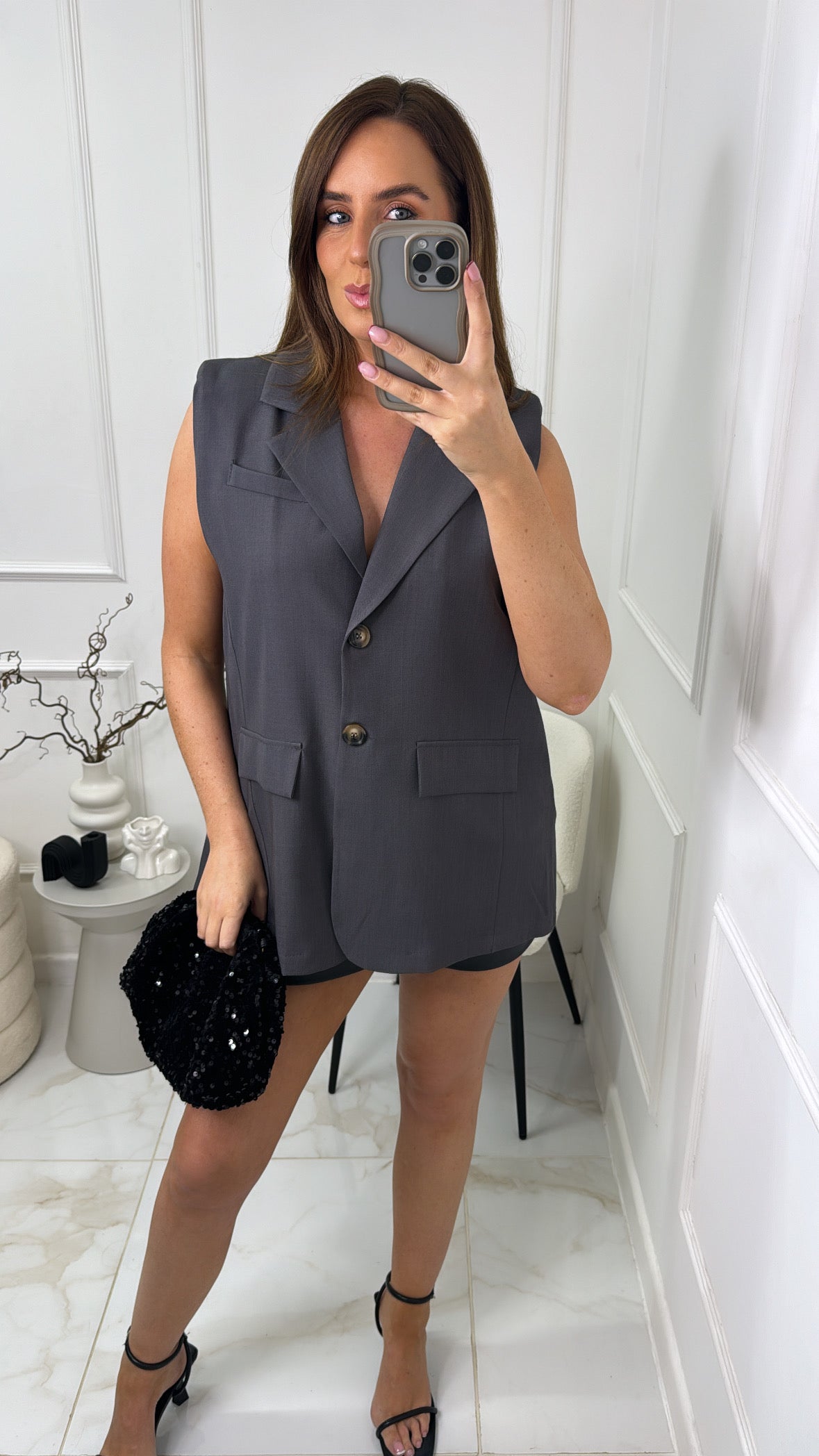 AMALIA charcoal cross back sleeveless blazer