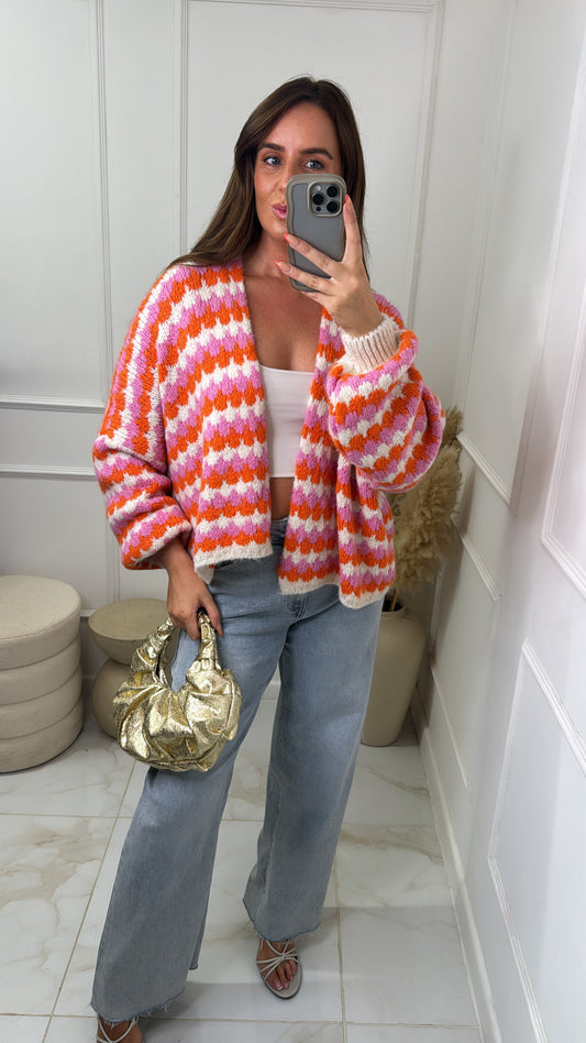 LUCY orange & pink chunky knit cardigan