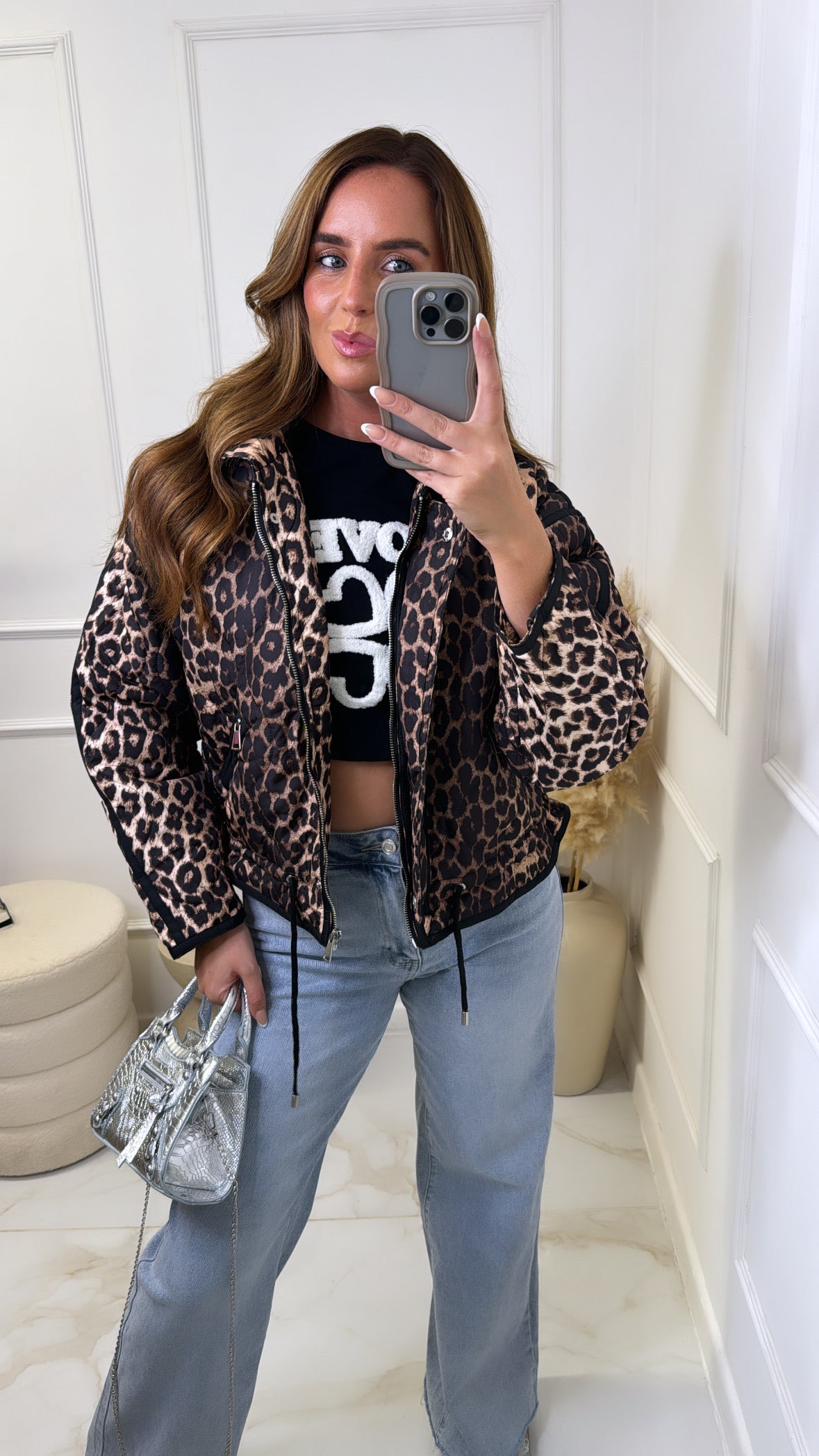 HATTIE leopard contrast trim jacket