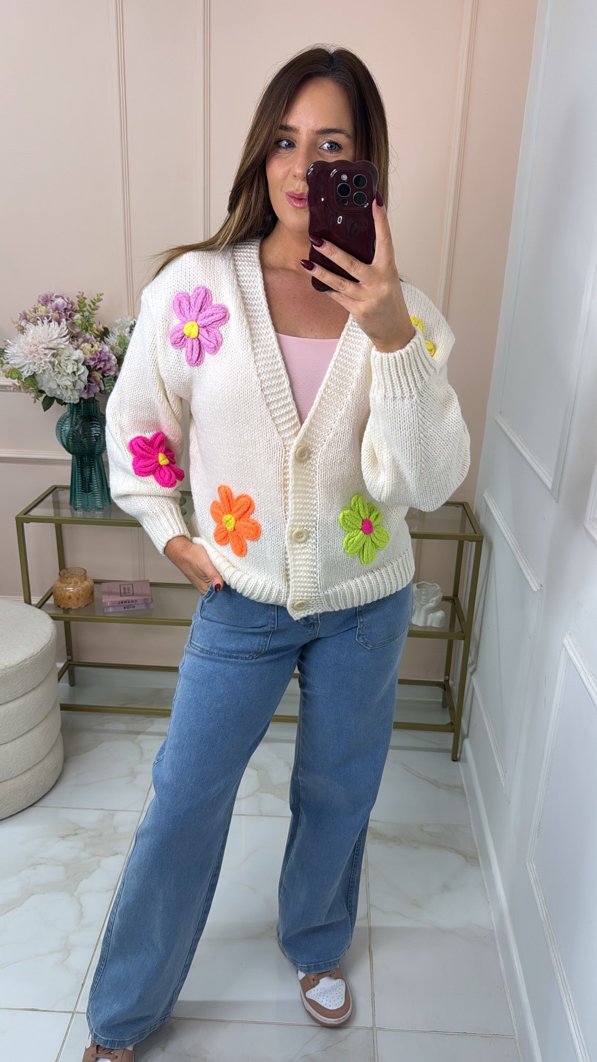 EMILIA cream floral knitted cardigan