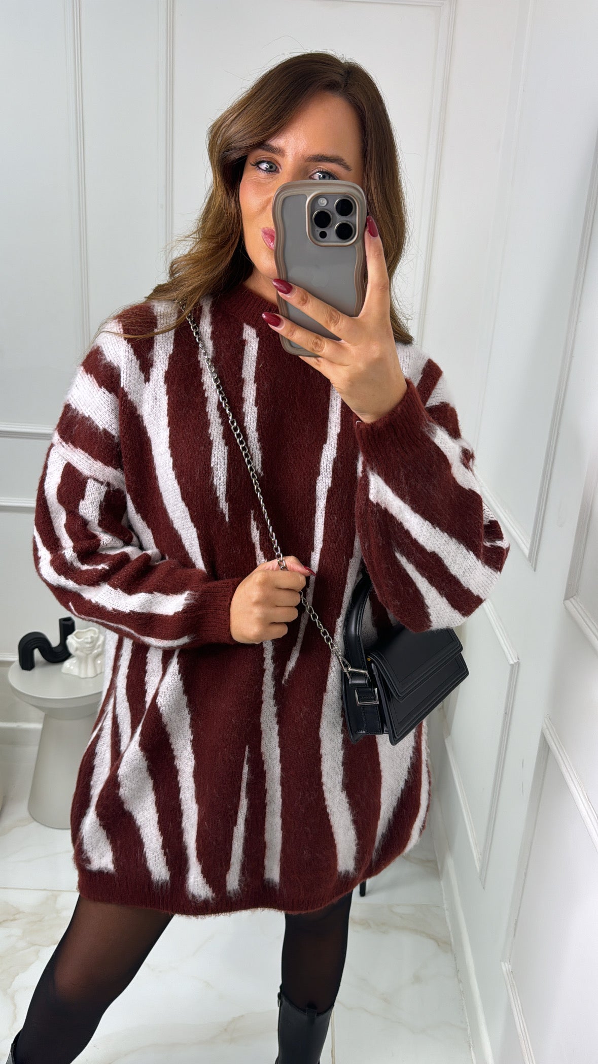 CARMEN burgundy zebra fluffy jumper