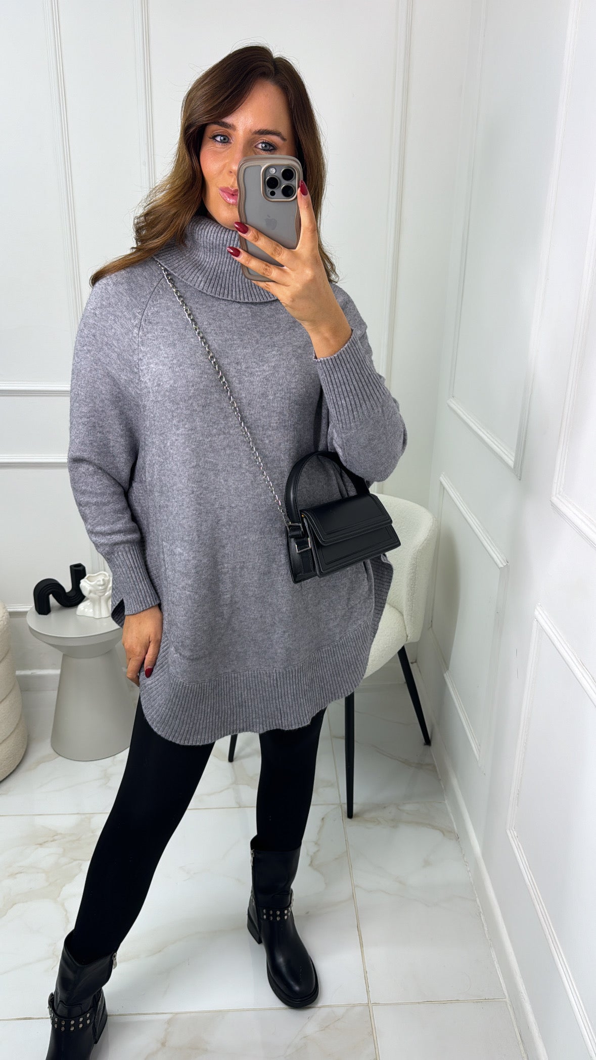 MERCY grey soft roll neck jumper