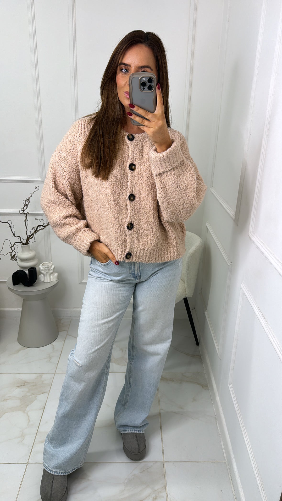 ELSIE pink boucle knit cardigan