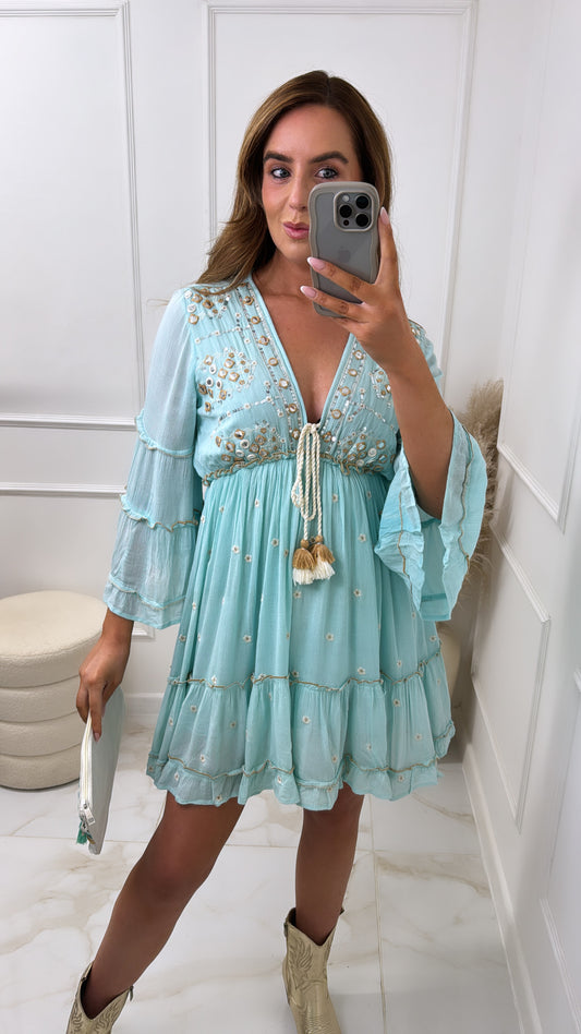 GIA turquoise embellished boho dress