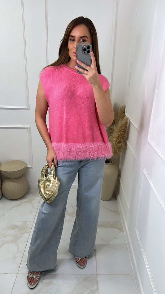 BOBBI pink feather detailed knitted vest