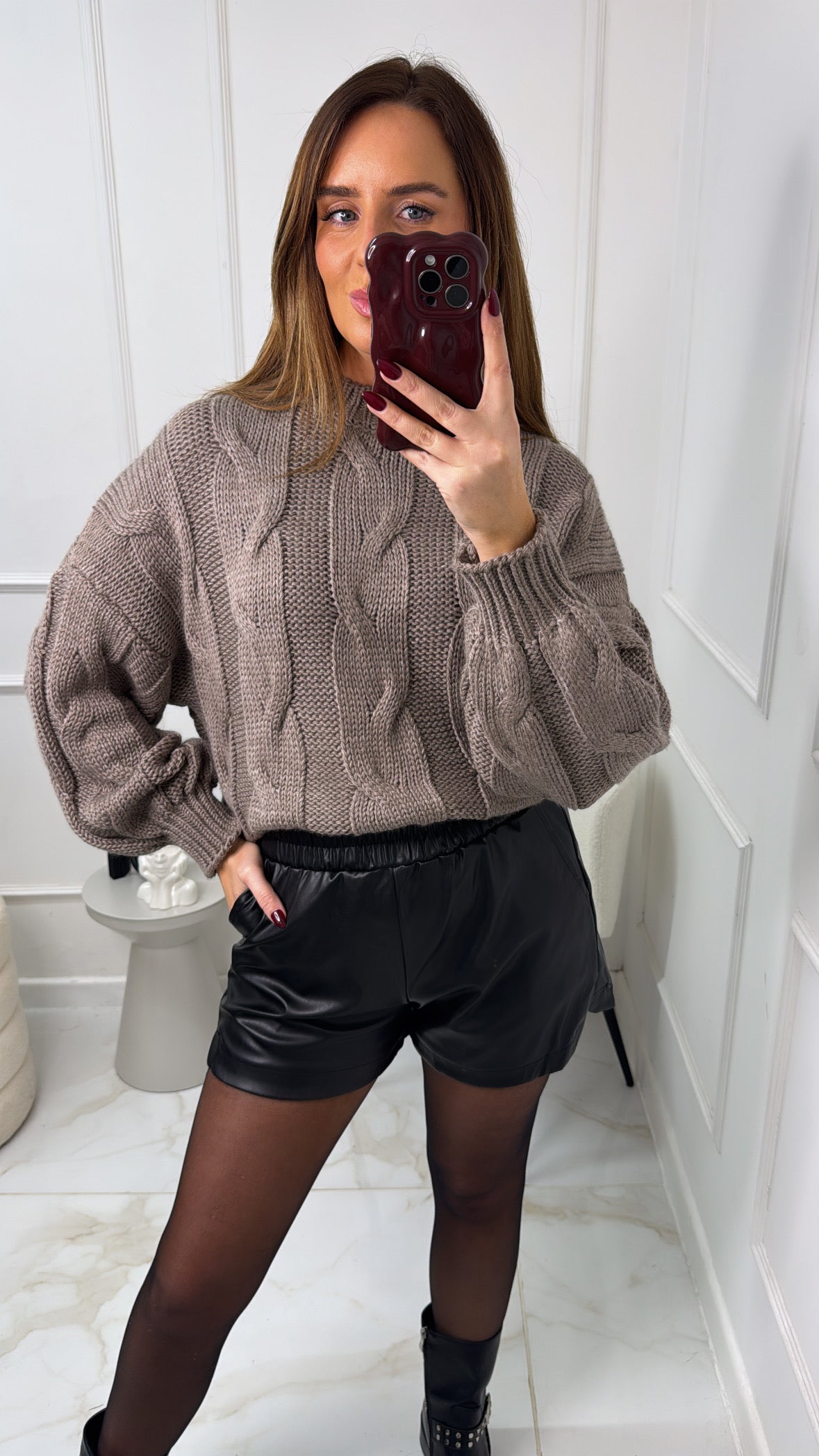 MELISSA taupe cable knit jumper