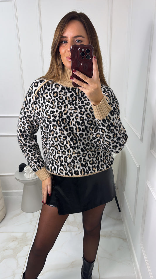 BONNIE beige leopard knit jumper