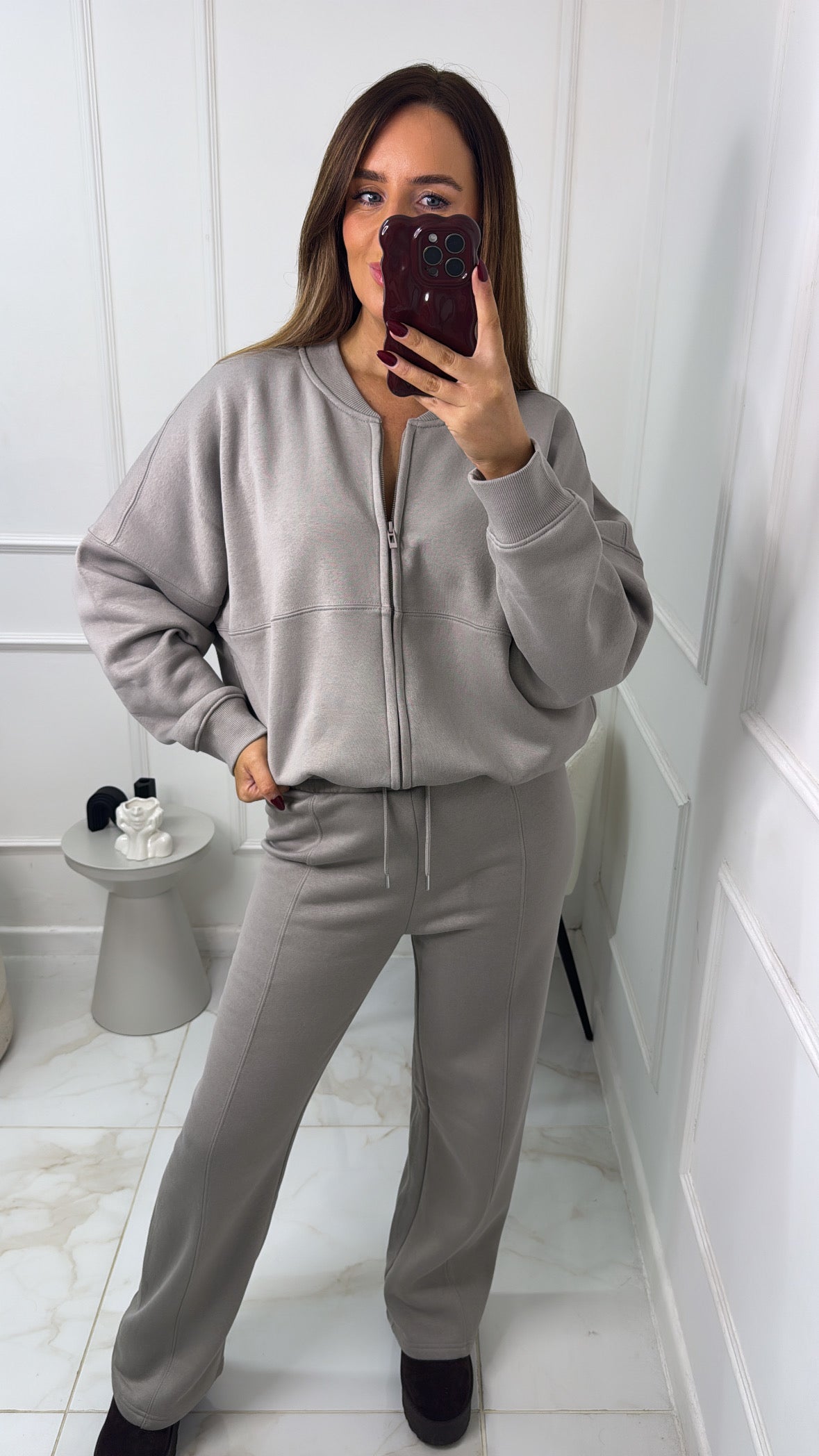 NINA dove grey bomber zip front lounge set