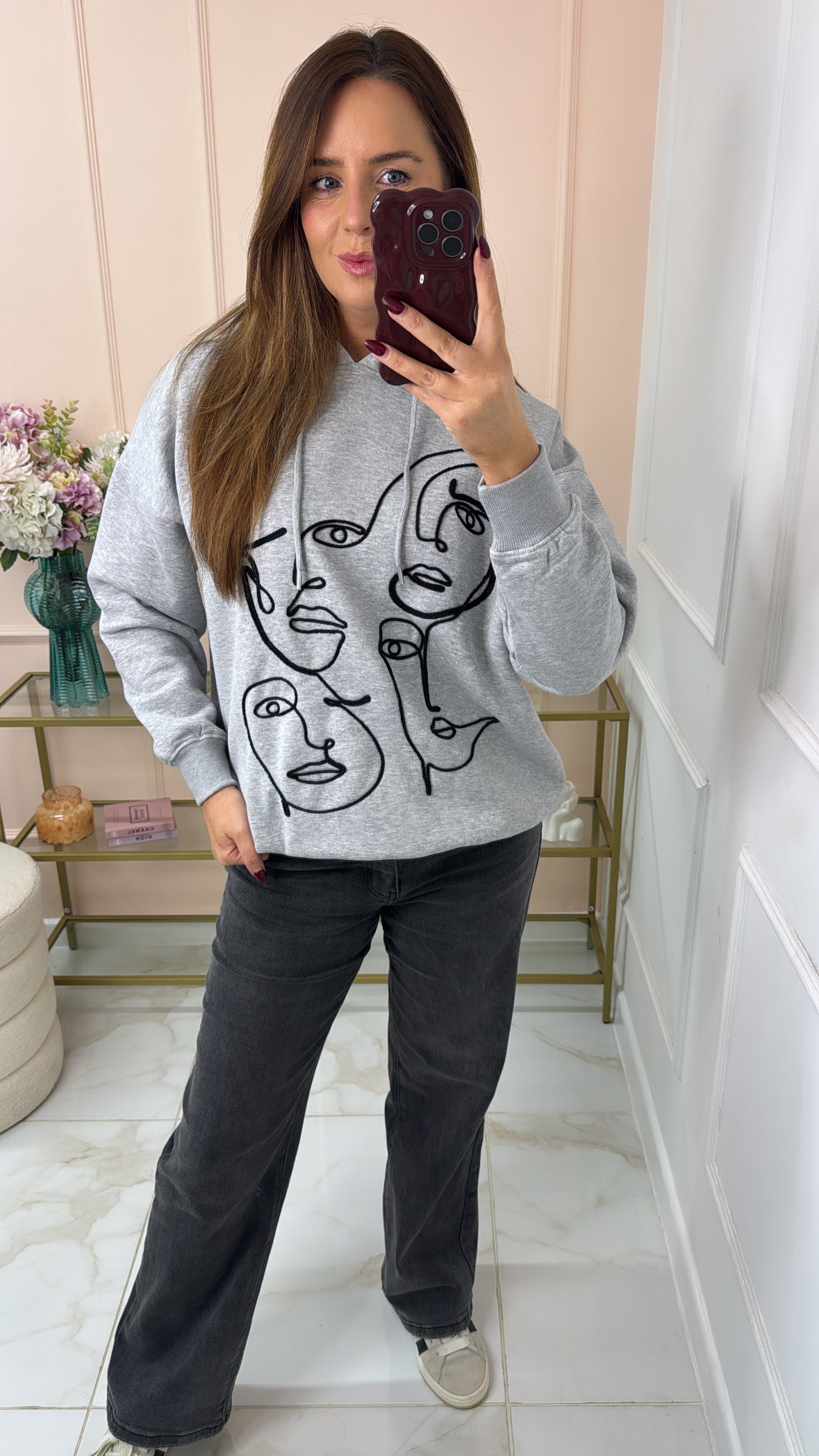 IMOGEN grey face motif hoodie