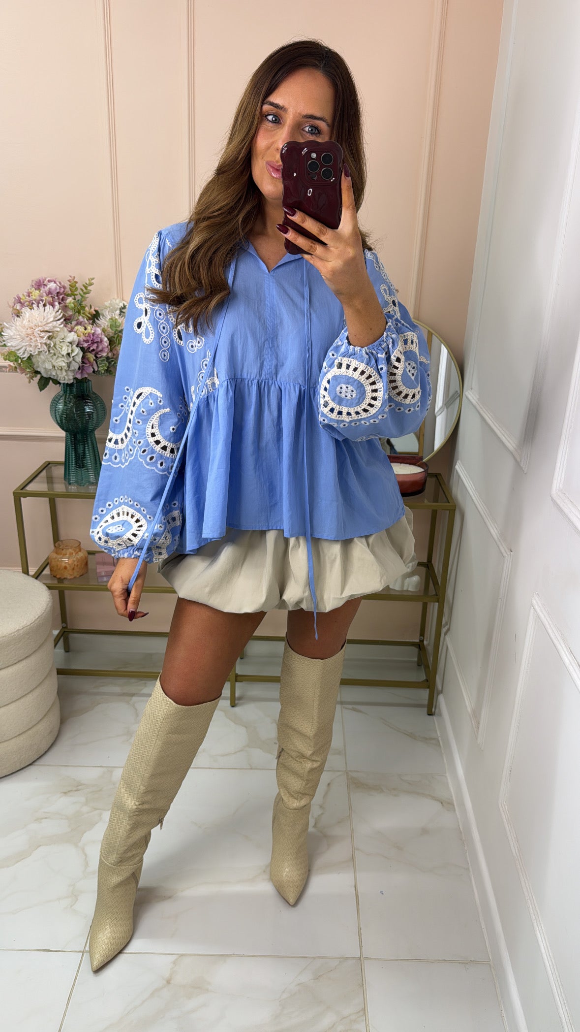 POPPY blue crochet smock blouse