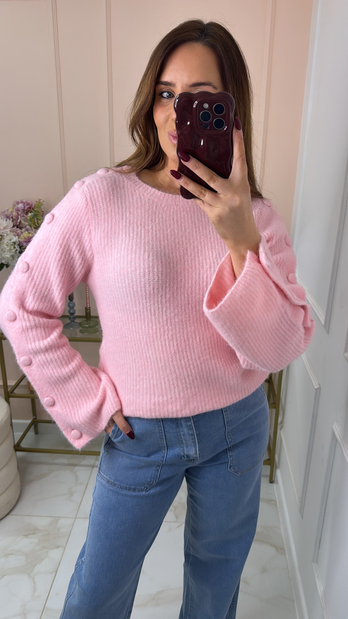 ALORA pink button super soft jumper