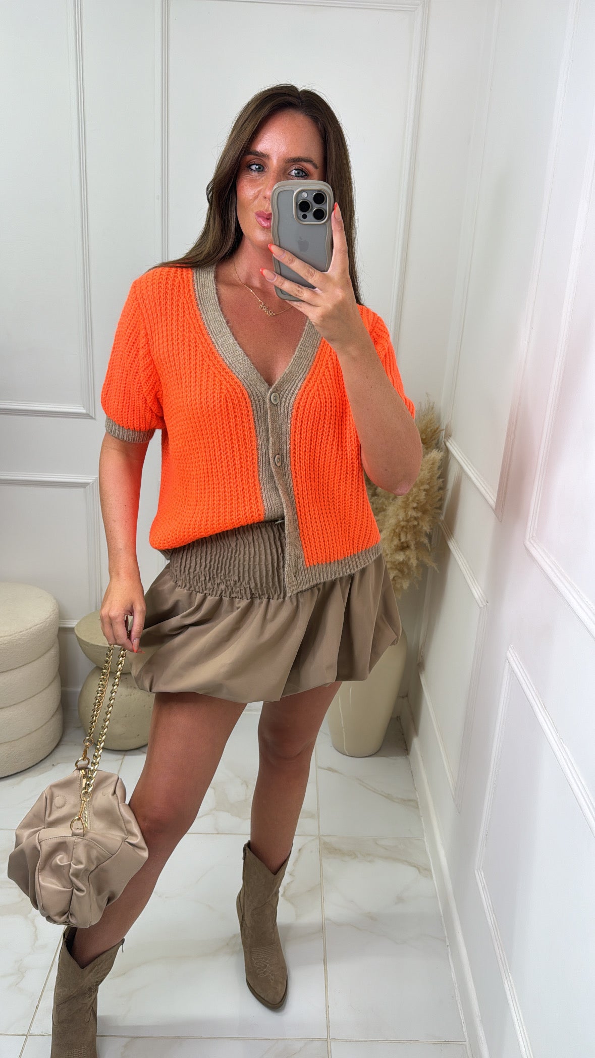 SARAH orange & beige cardigan