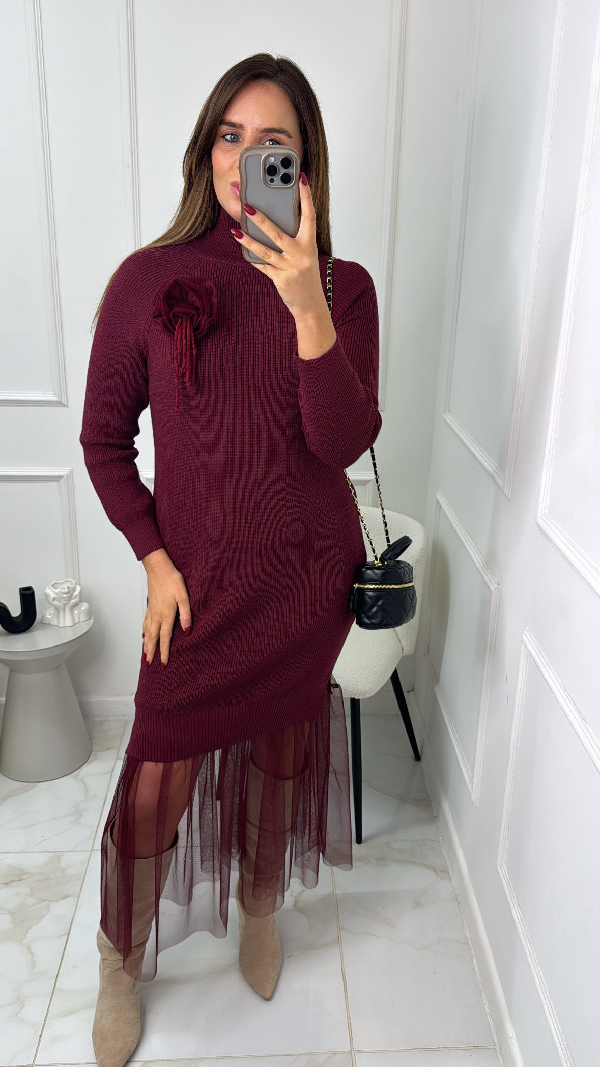 MAY burgundy flower tulle hem jumper dress