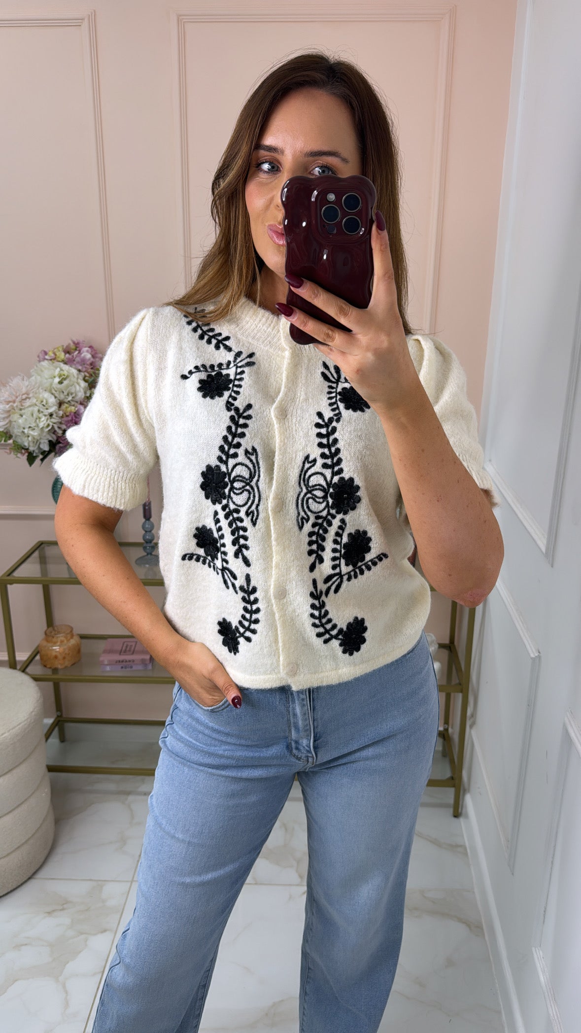 THEA cream embroidered cardigan