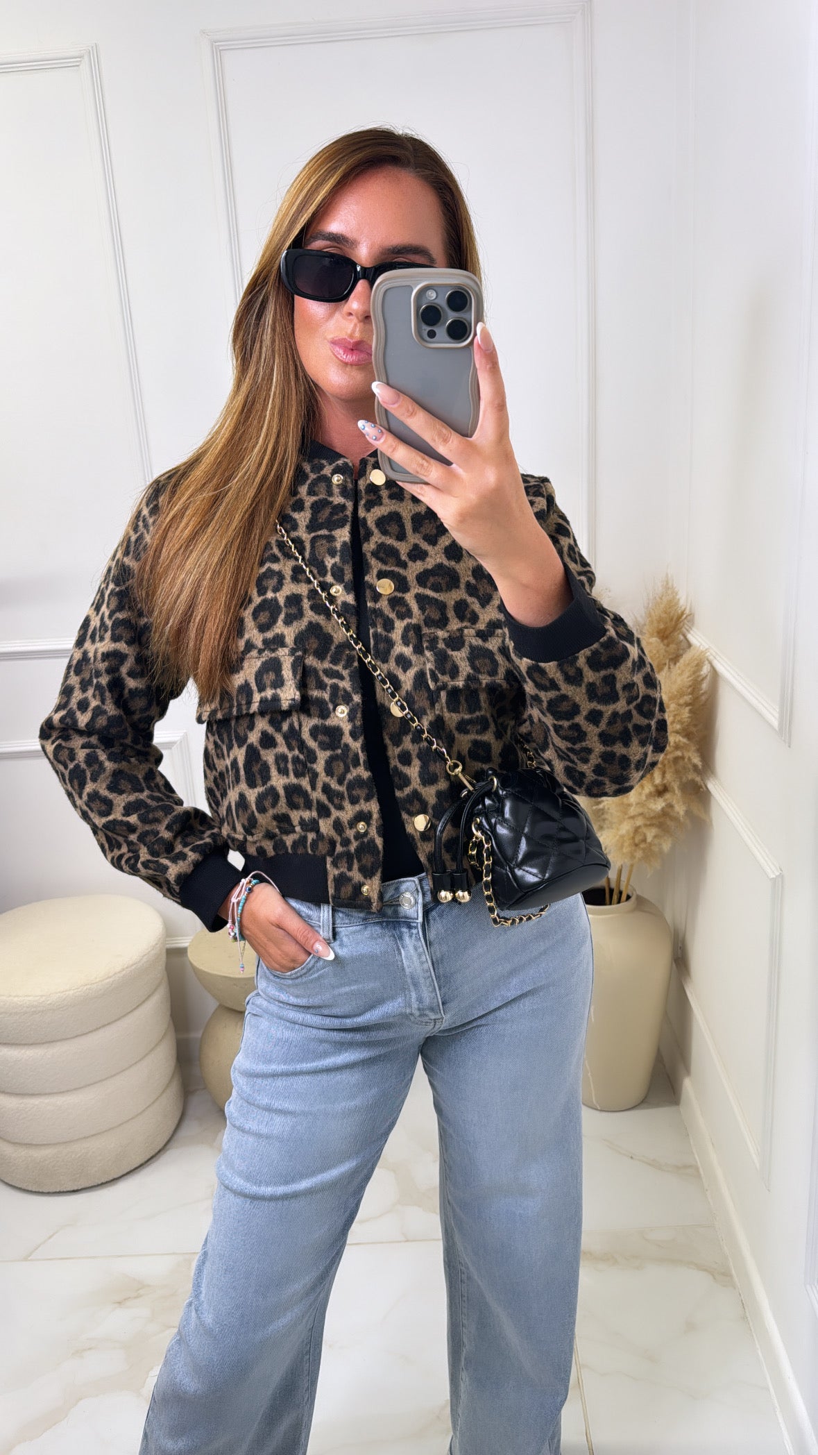 ESME leopard print fluffy bomber jacket