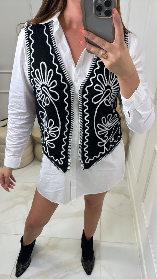 GABRIELLE black embroidered knit waistcoat