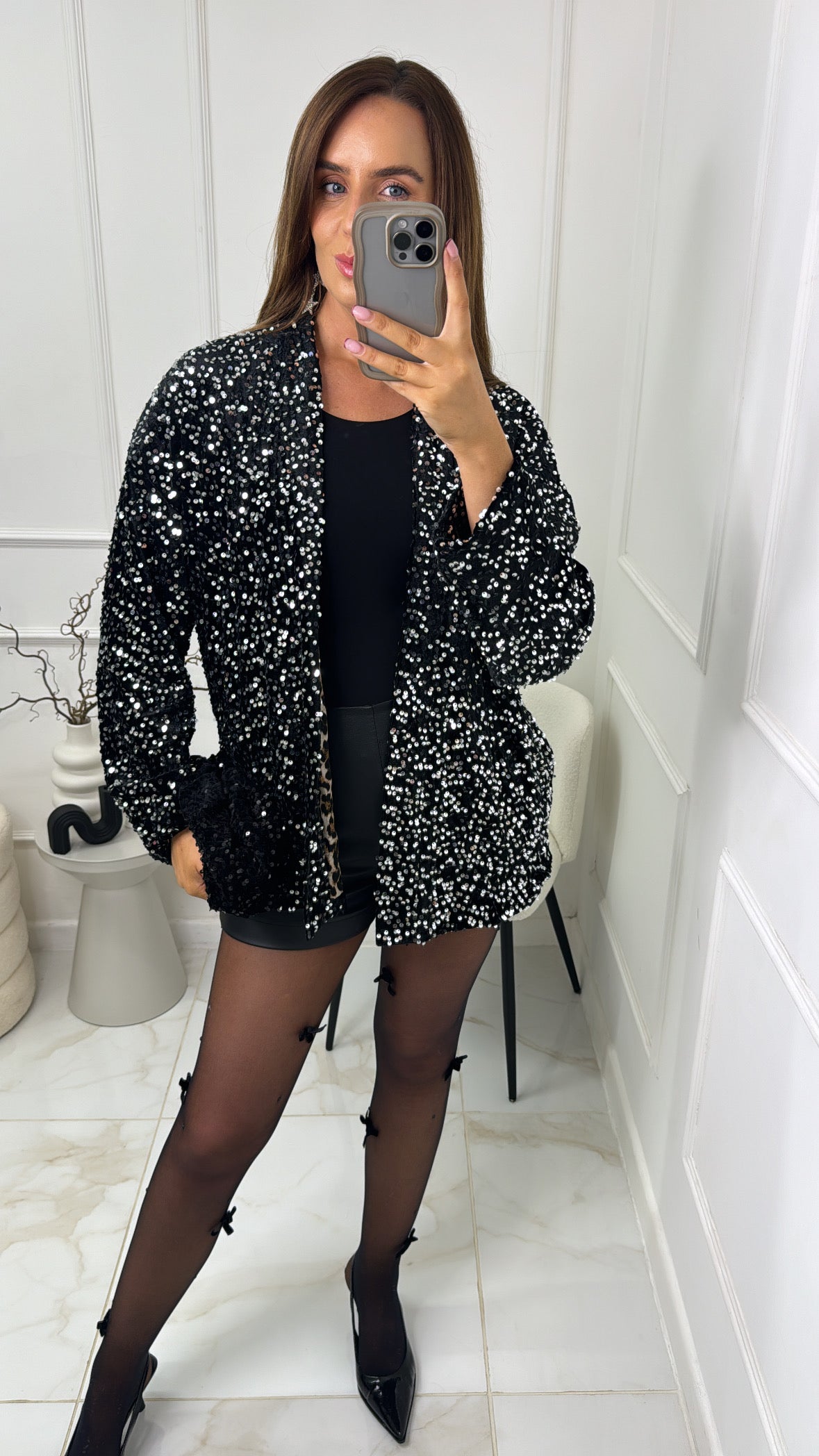 SHARNA silver sequin blazer