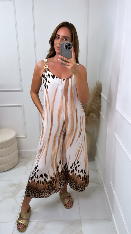 KEIRA cream animal print jumpsuit