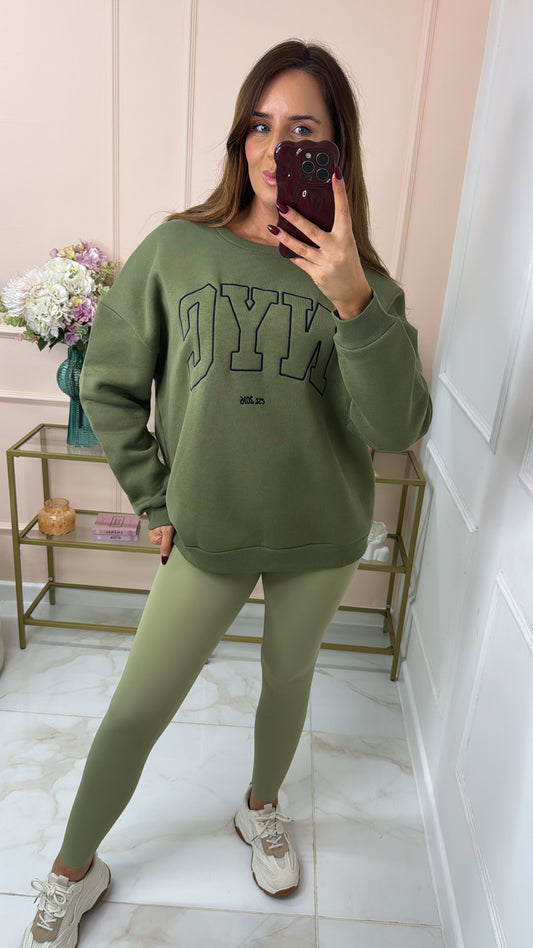 NYC sage embroidered oversized sweater