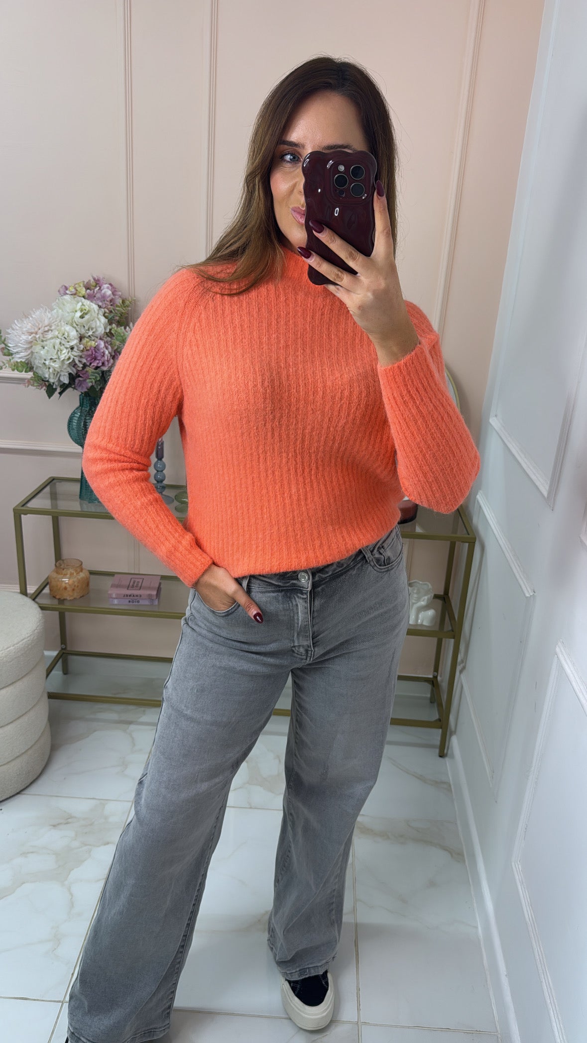 AVA coral ribbed soft knit jumper