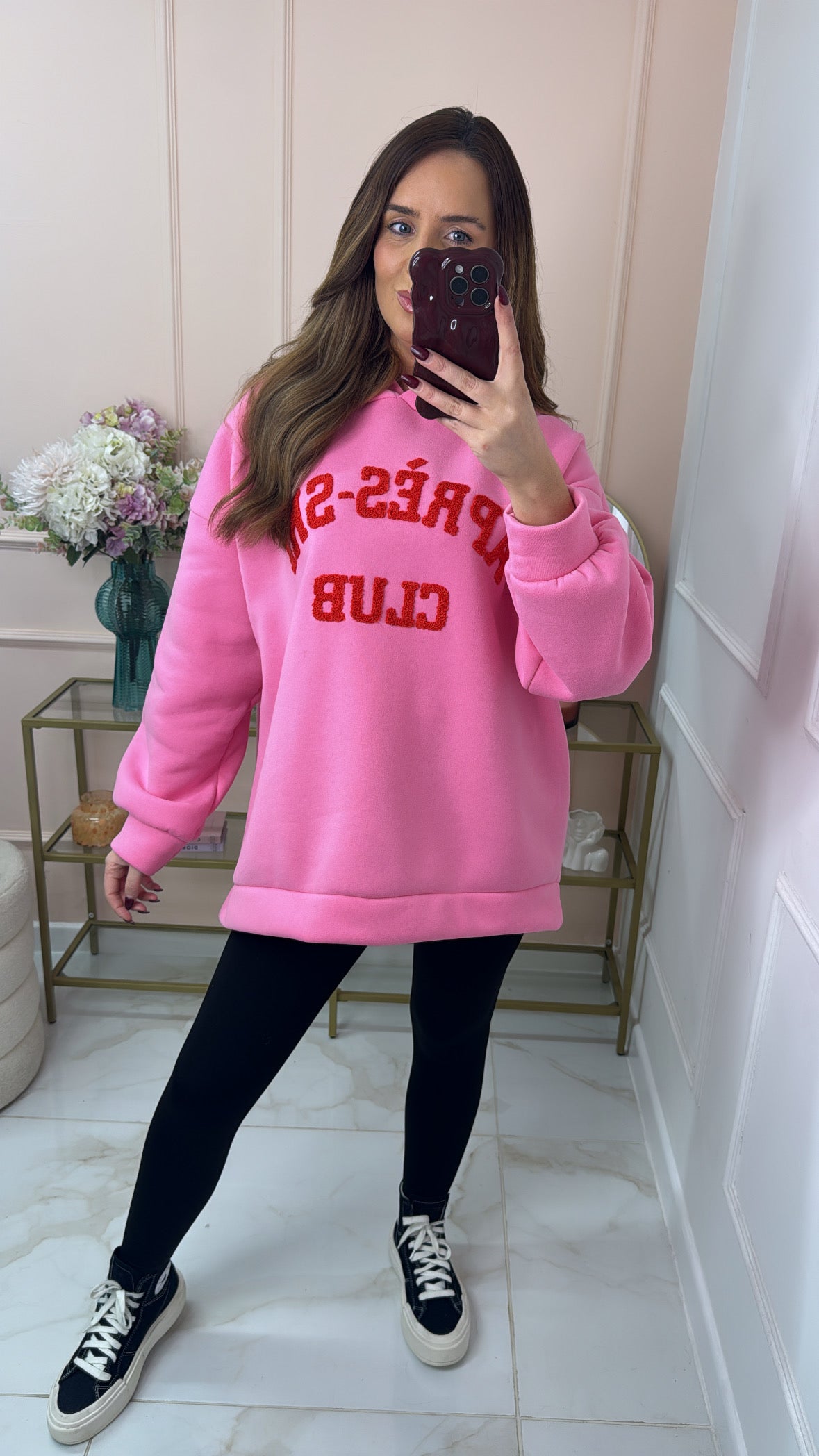 JAYDA pink slogan oversized hoodie