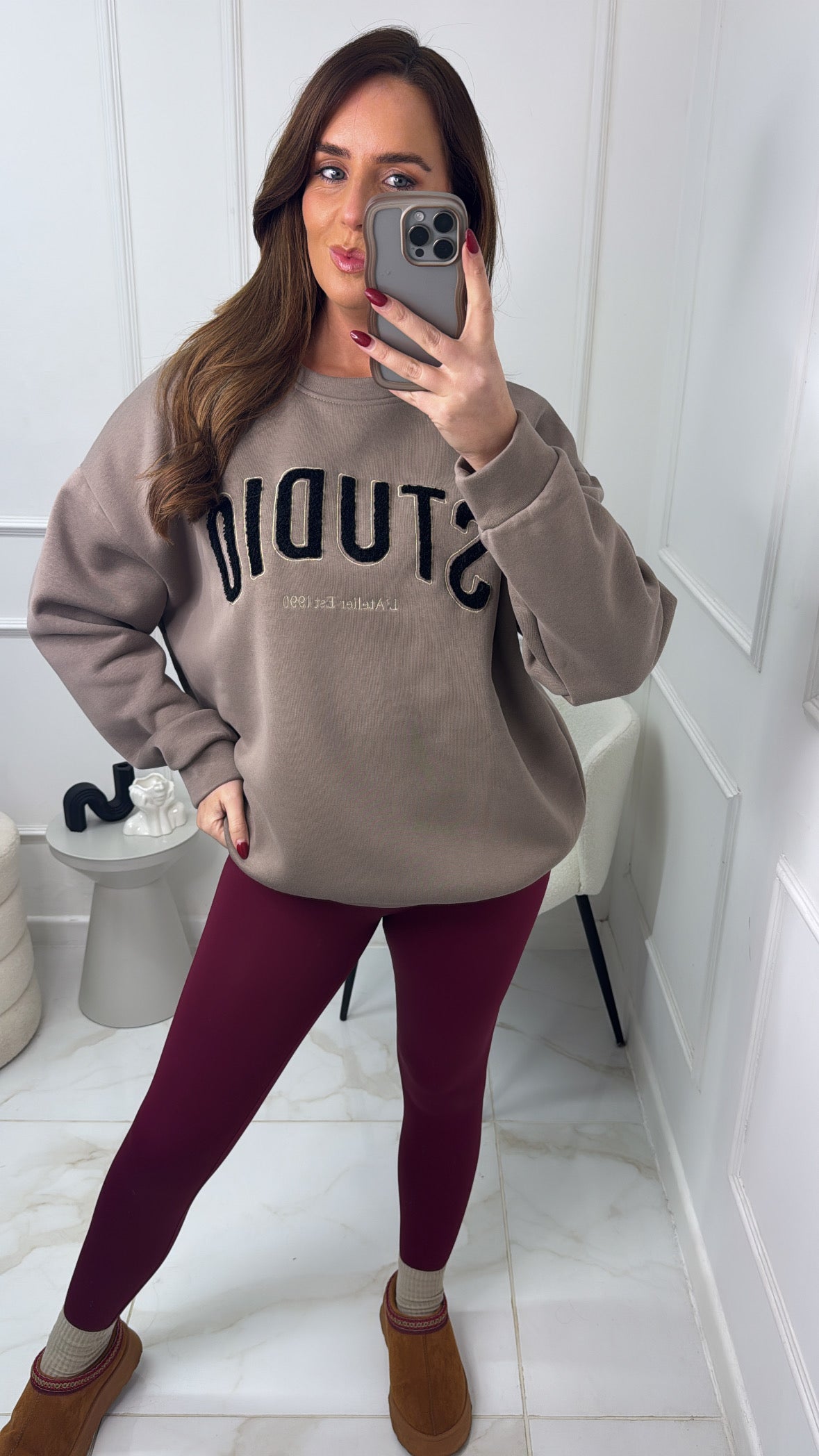 RUBY beige studio teddy slogan sweater