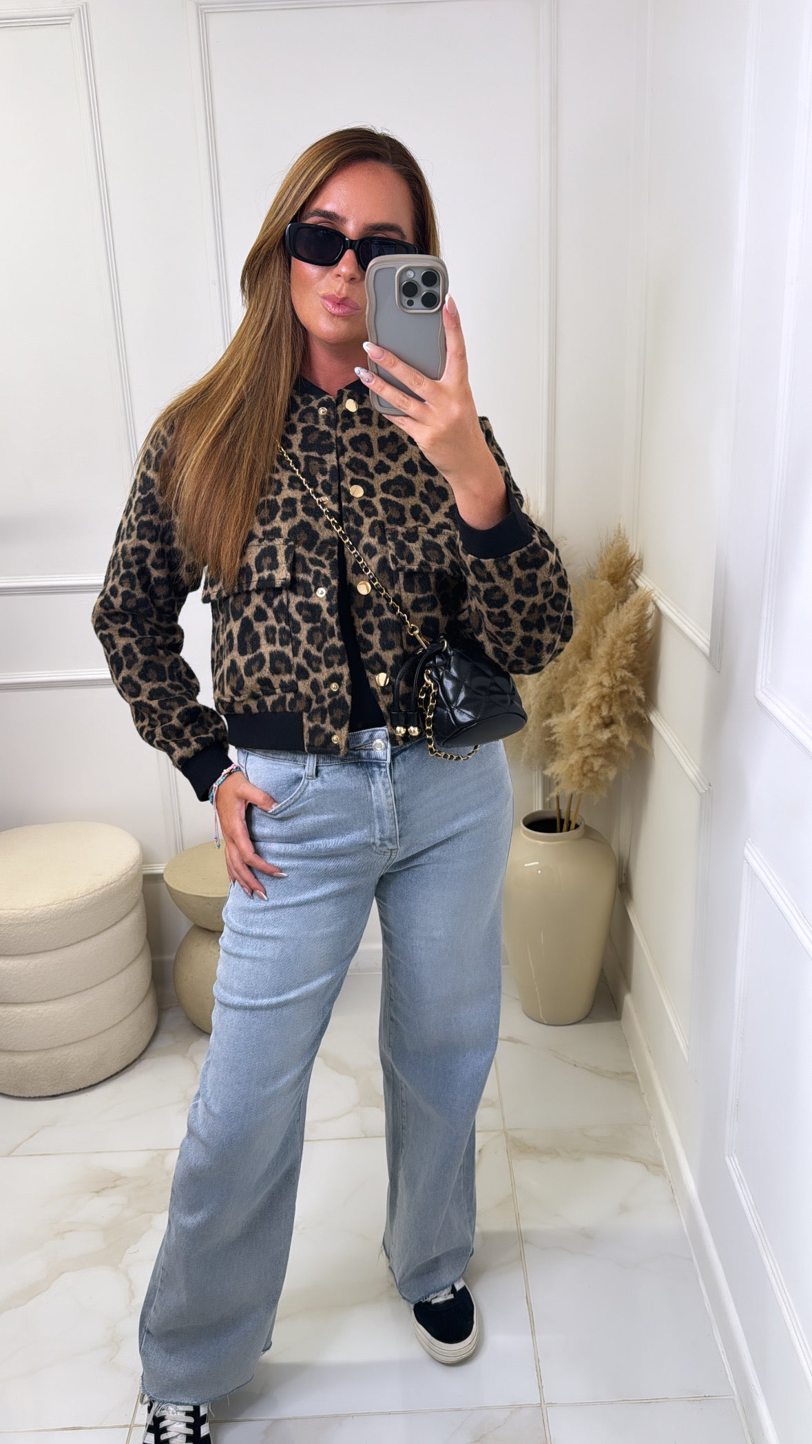 ESME leopard print fluffy bomber jacket