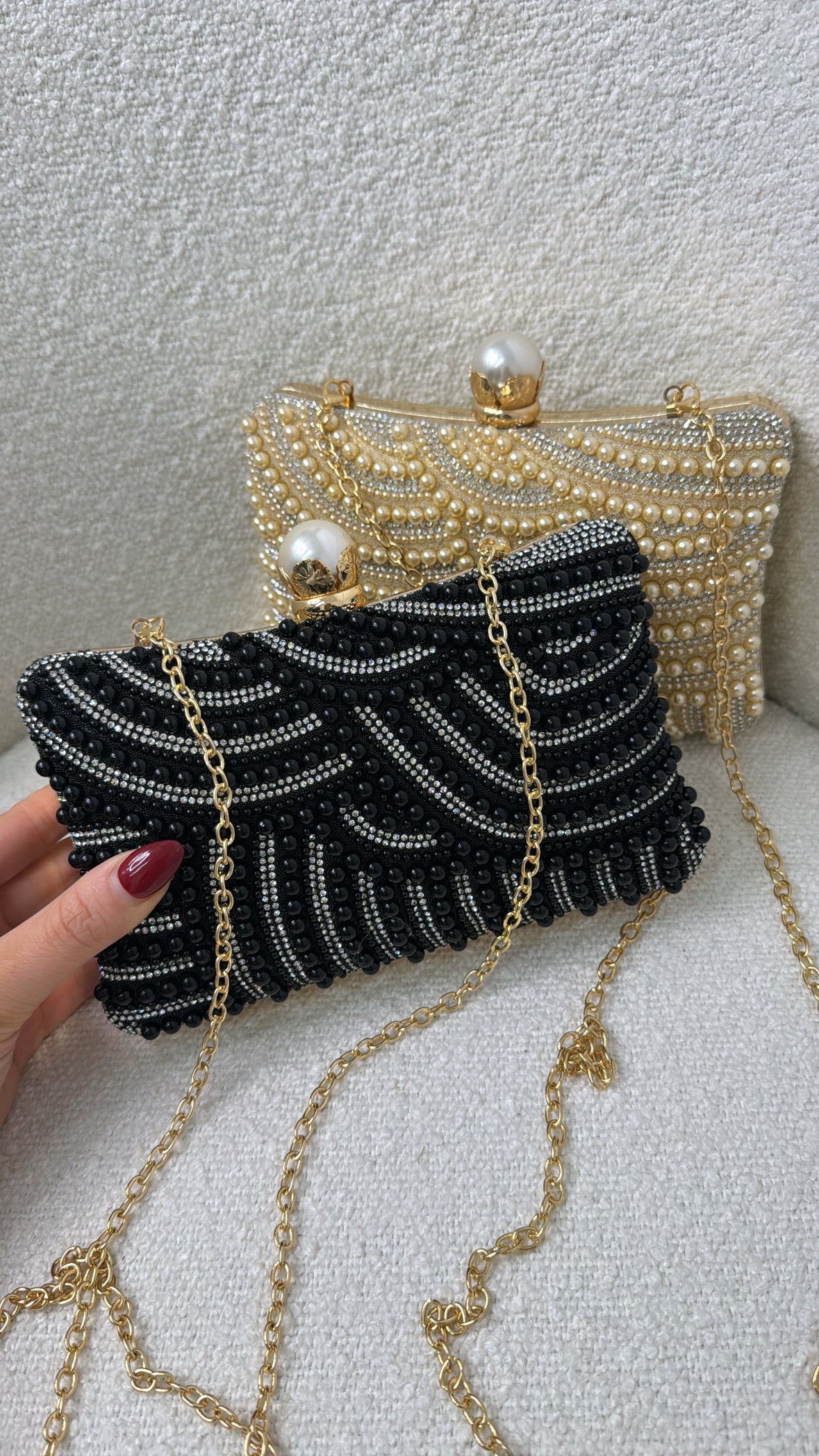 ANNABELLE black pearl detail clutch bag