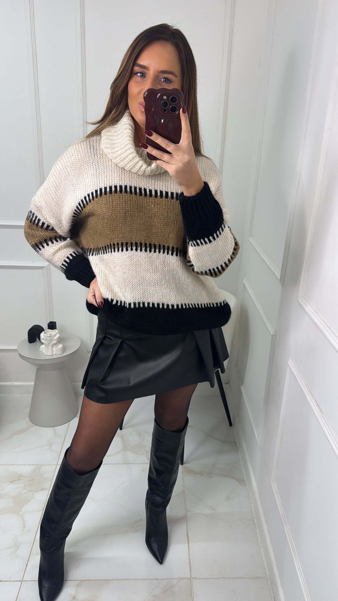 RAINE beige stripe chunky knit jumper