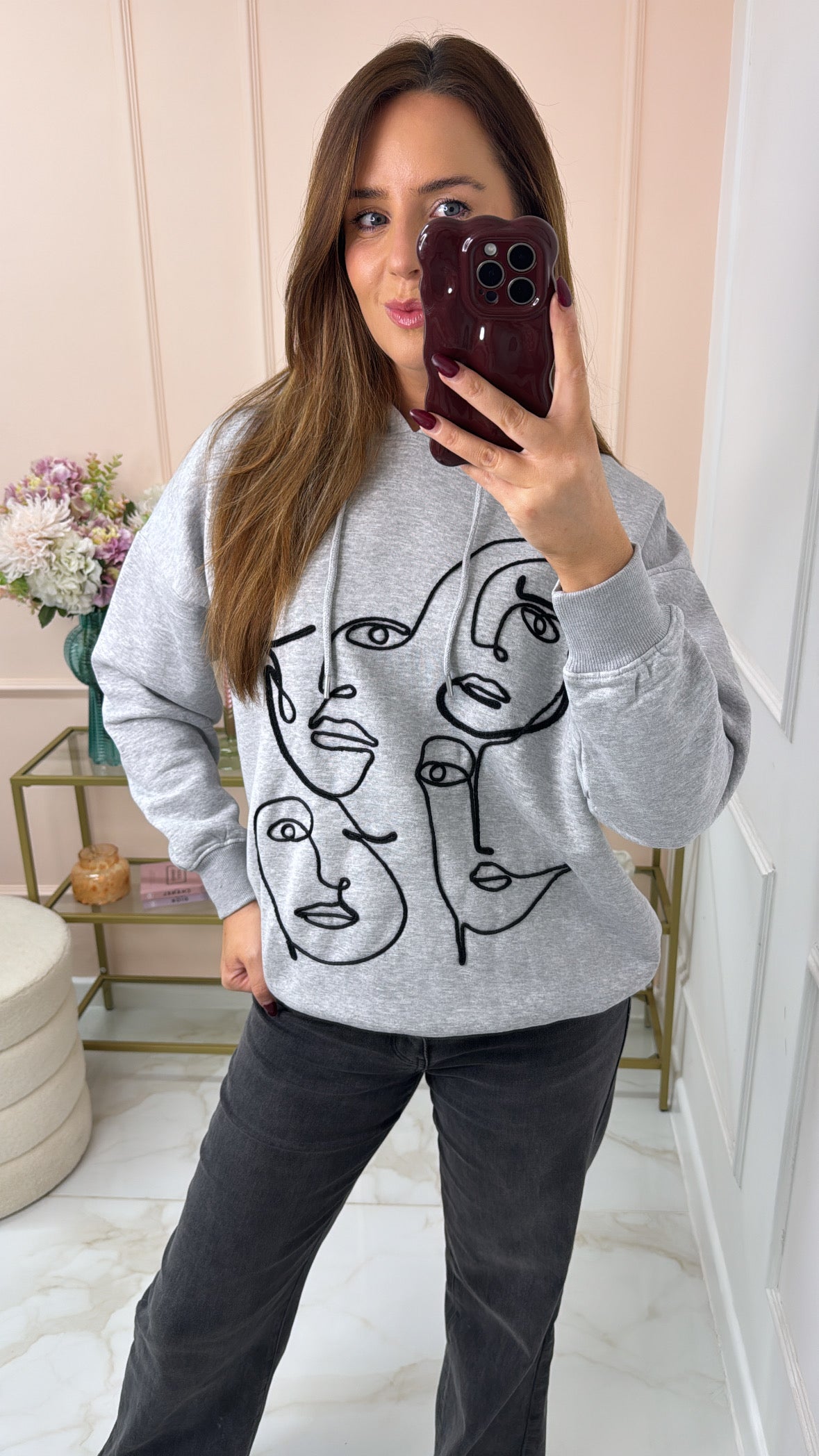 IMOGEN grey face motif hoodie