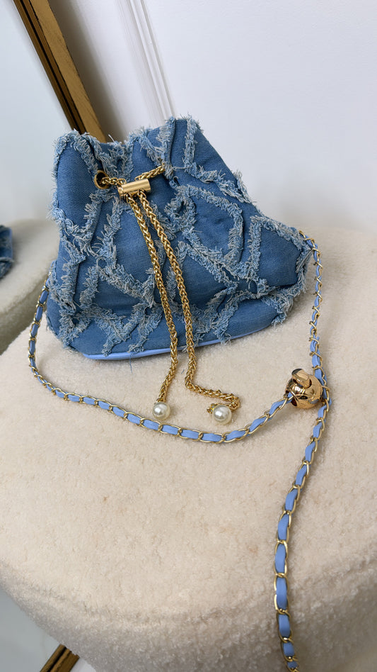 CARMEN blue denim drawstring bag