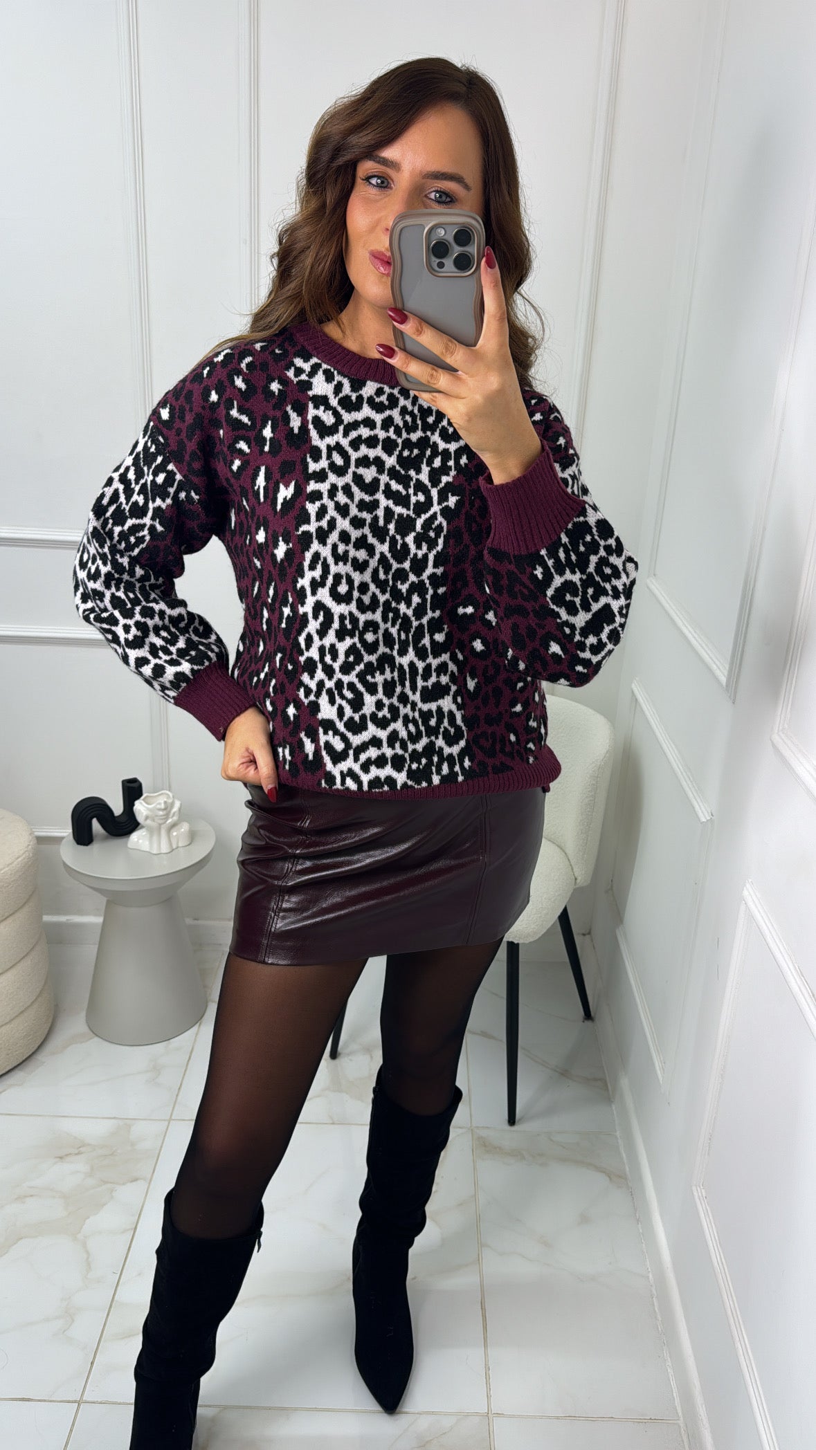 NOVA burgundy leopard knit jumper