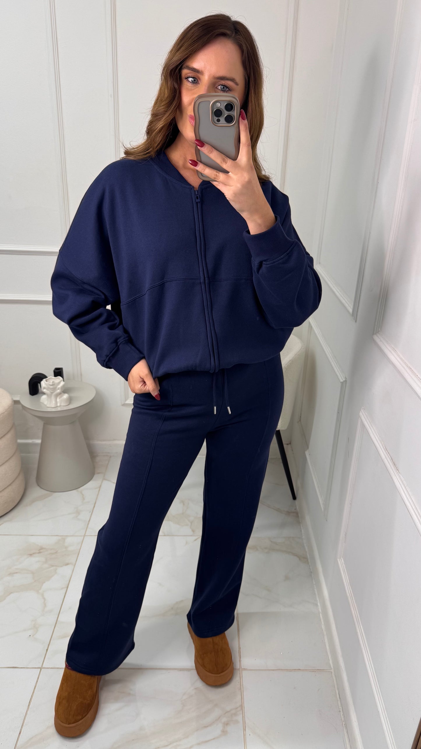 NINA navy bomber zip front lounge set