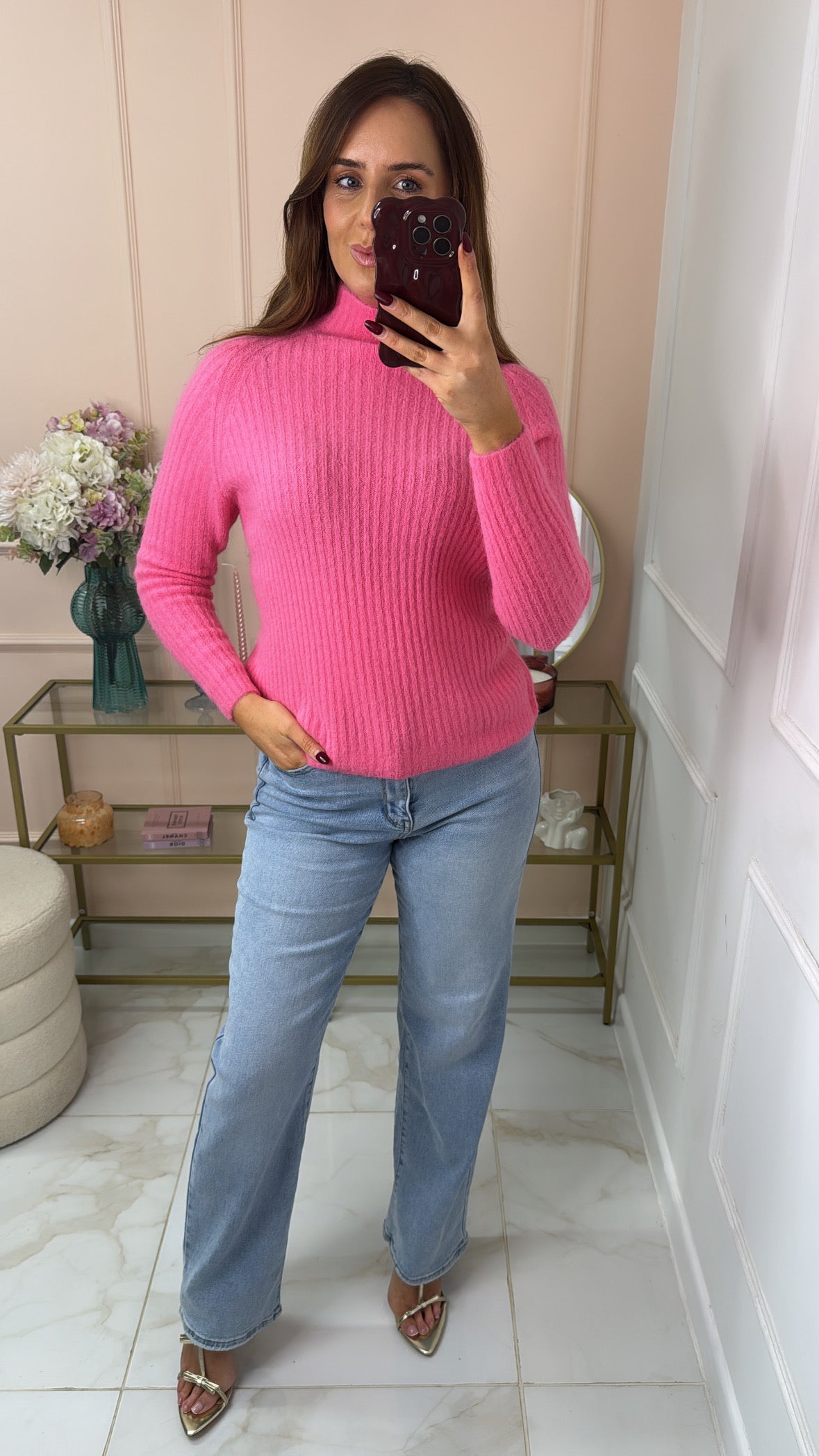 AVA hot pink ribbed soft knit jumper