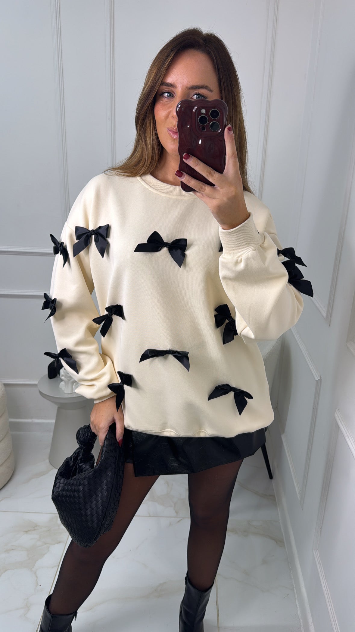 LYDIA cream satin bow sweatshirt