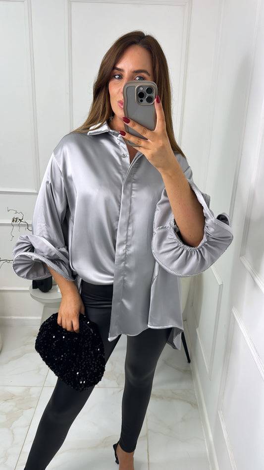 NOVA silver satin exaggerated cuff shirt