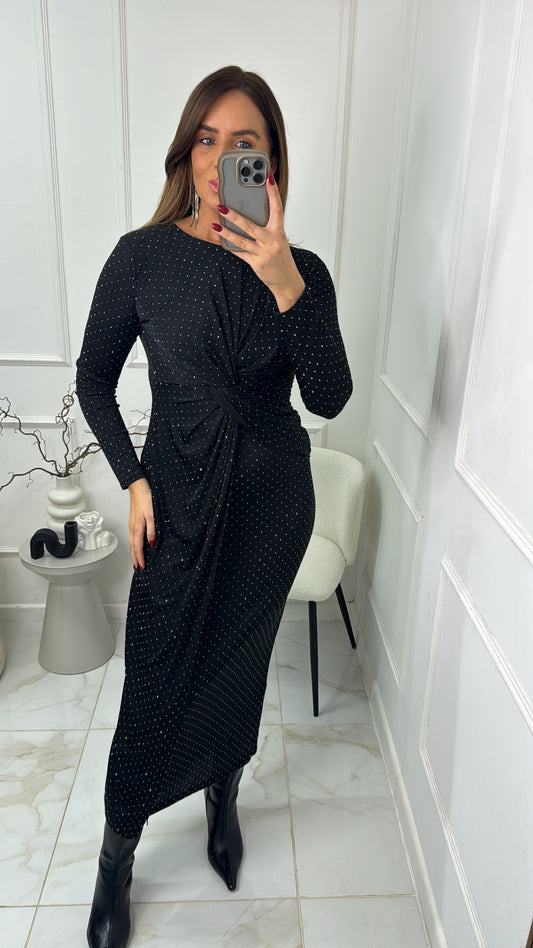 SHARNA black diamante twist maxi dress