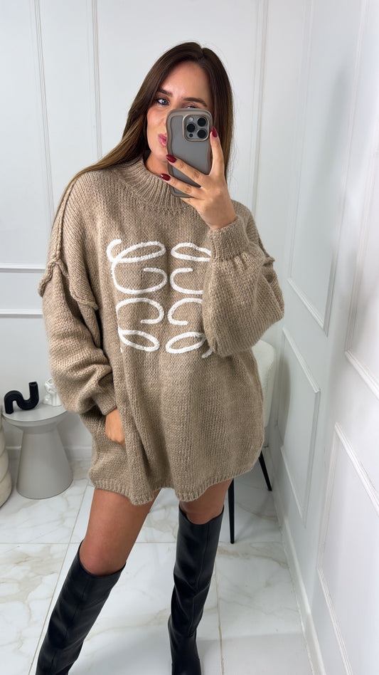 DAHLIA beige embroidered knit jumper