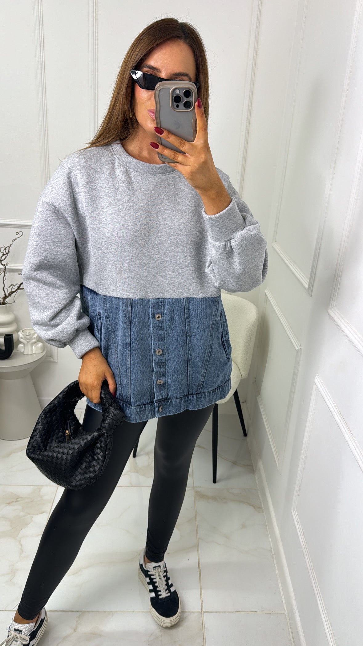 LOTTIE grey denim detail sweater