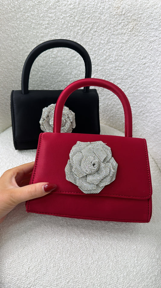 CHLOE red diamanté flower grab bag