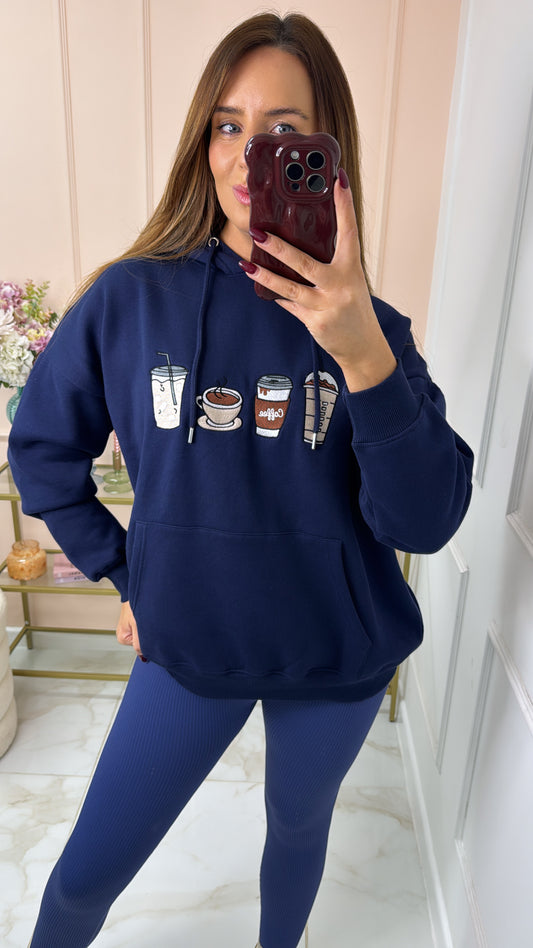 RUBY navy coffee embroidered hoodie