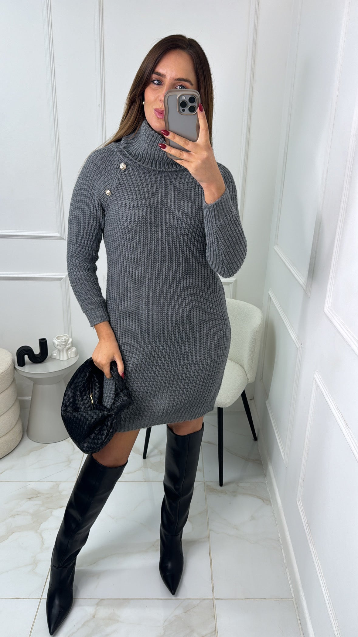 SADIE grey button knit jumper dress