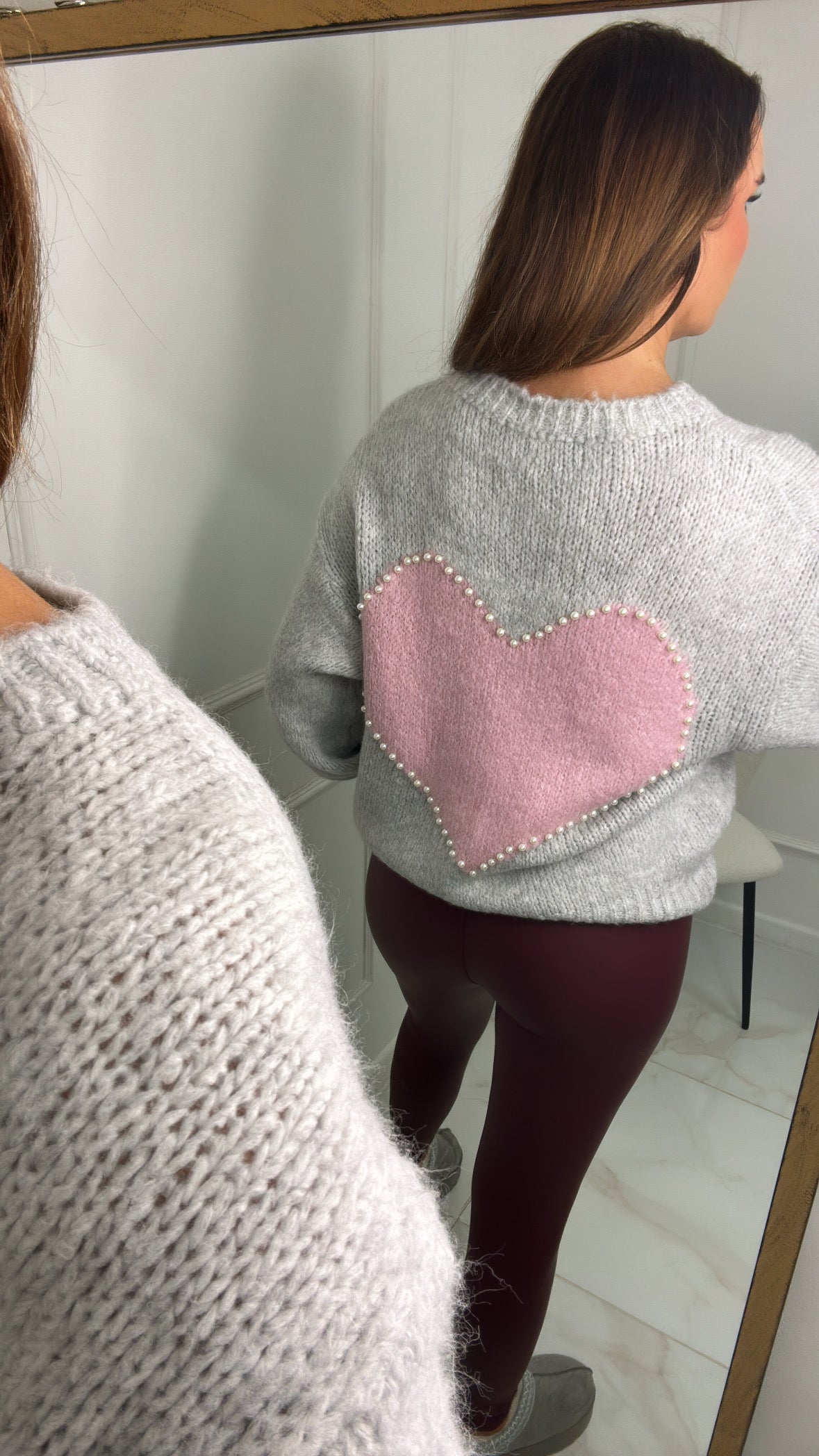 MIA grey pearl heart mohair jumper