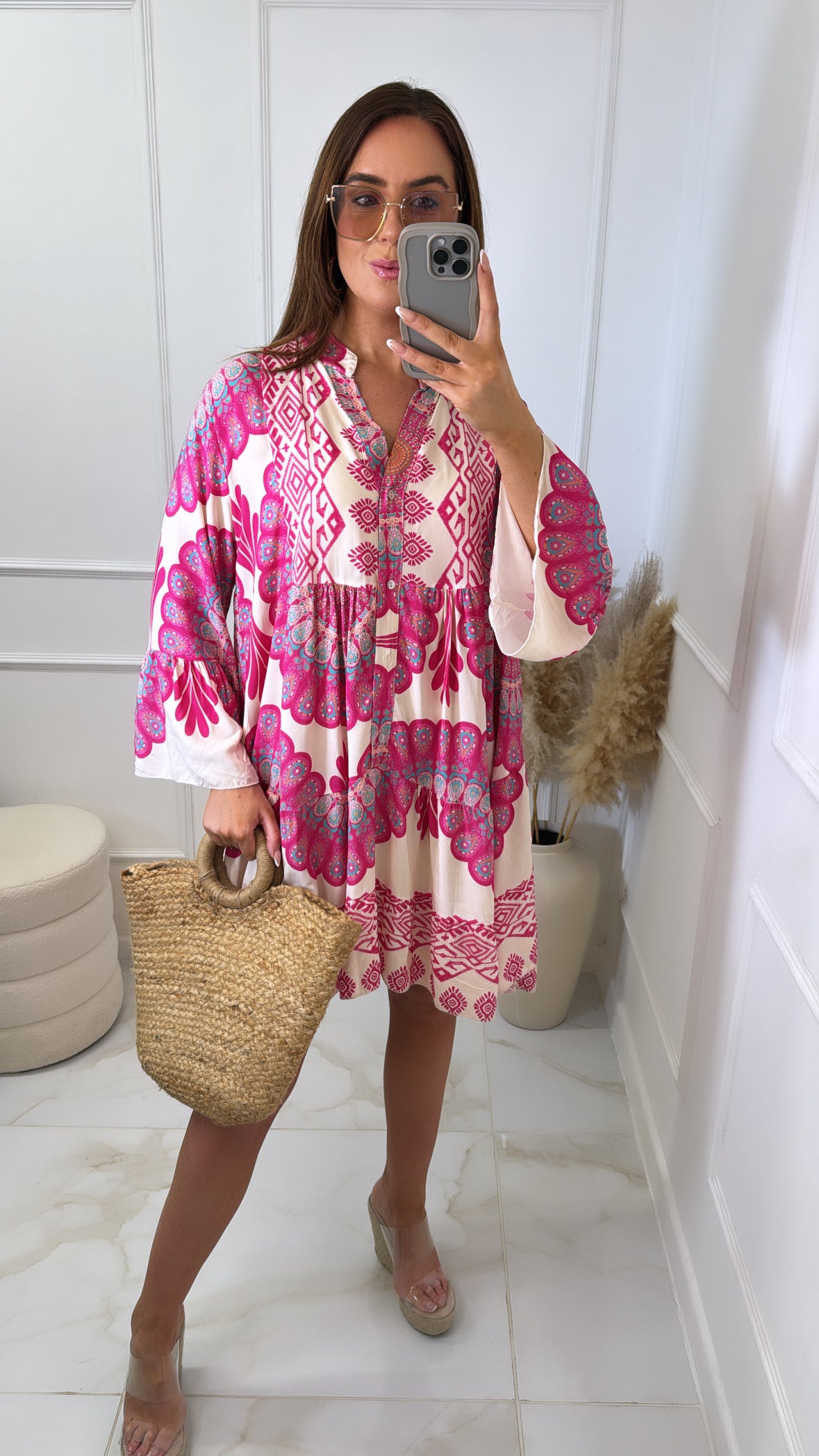 AURORA pink paisley smock dress